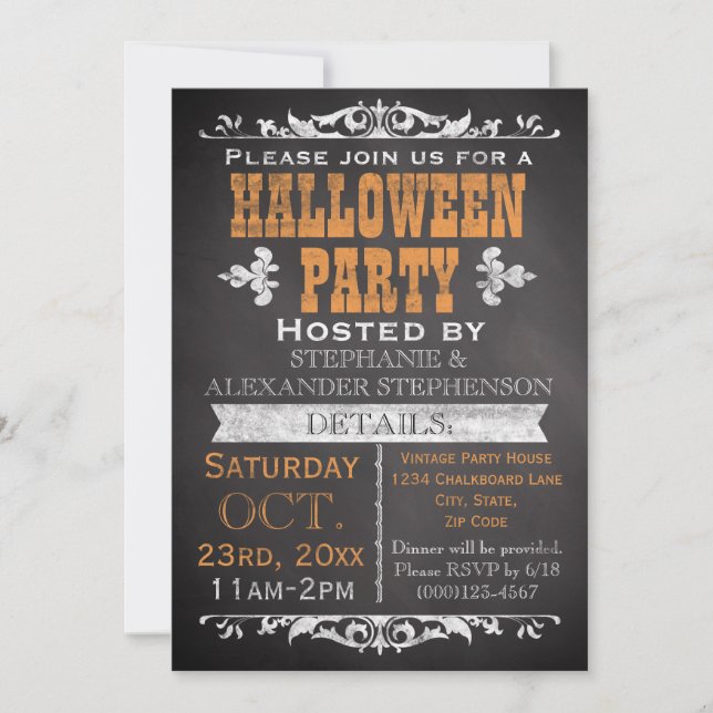 Vintage Chalkboard Halloween Party Custom Invitation (Front)