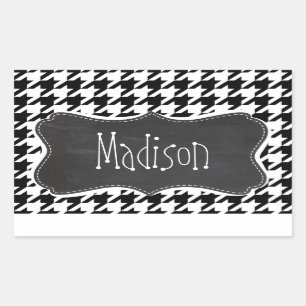 Vintage Chalkboard look; Black & White Houndstooth Rectangular Sticker