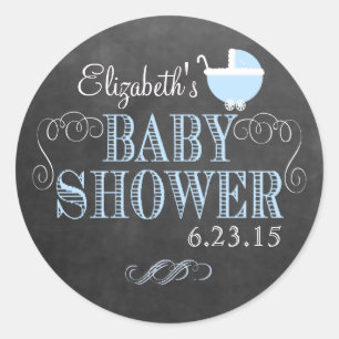 Vintage Chalkboard Look Blue Baby Shower Classic Round Sticker