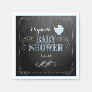 Vintage Chalkboard Look Blue Carriage Baby Shower Napkin
