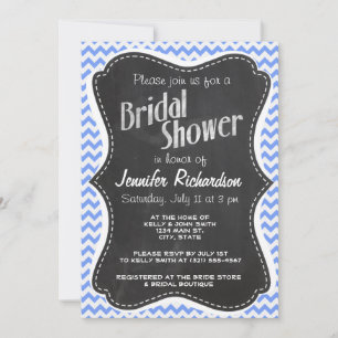 Vintage Chalkboard look, Blue Chevron Pattern Invitation