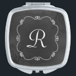 Vintage Chalkboard Look Monogram Compact Mirror<br><div class="desc">Chic vintage style compact mirror,  with graphics of a vintage style white frame,  on a chalkboard looking grey background.  Personalise the white one letter monogram,  in the middle,  for yourself or as a lovely gift idea.  The perfect bridesmaid gift.</div>