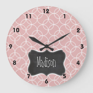 Vintage Chalkboard look on Mauve Circles Large Clock