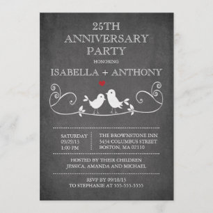 Vintage Chalkboard Love Birds Anniversary Party Invitation