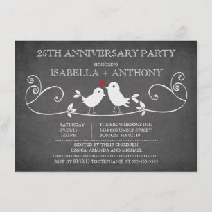 Vintage Chalkboard Love Birds Anniversary Party Invitation