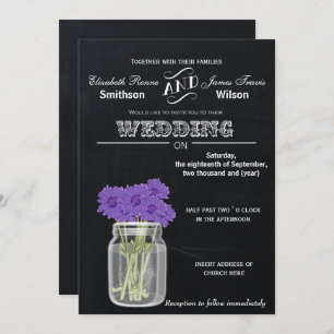 Vintage Chalkboard Mason Jar floral wedding invite
