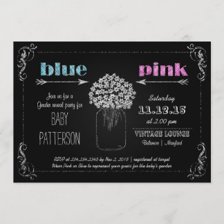 Vintage Chalkboard MasonJar Flowers Gender Reveal Invitation