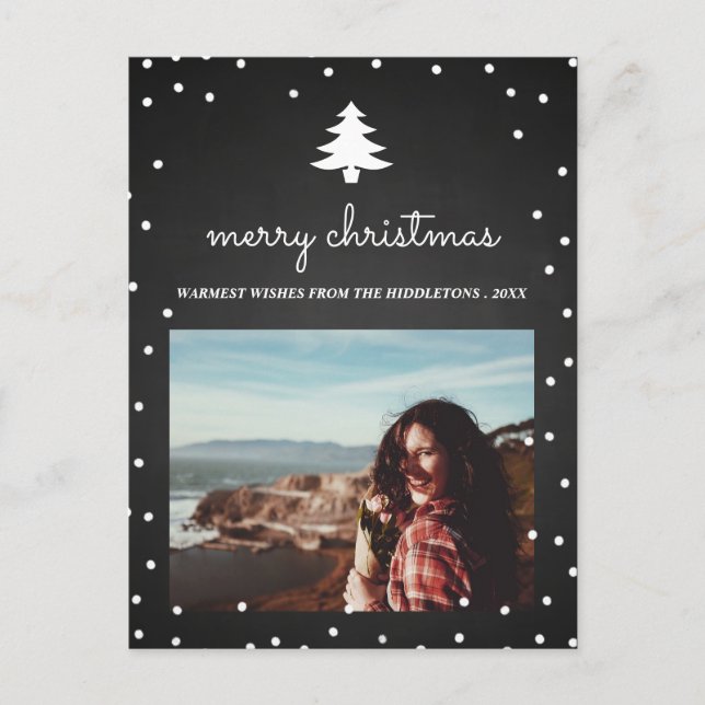 Vintage Chalkboard Merry Christmas | Tree Photo Holiday Postcard (Front)