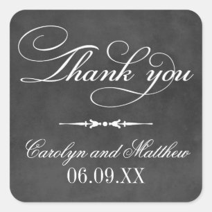 Vintage Chalkboard Monogram Thank You Wedding Square Sticker