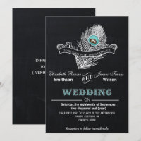 Vintage Chalkboard peacock wedding invite
