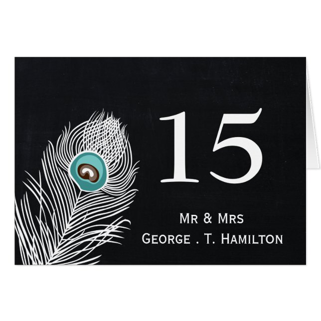 Vintage Chalkboard peacock wedding table numbers (Front Horizontal)