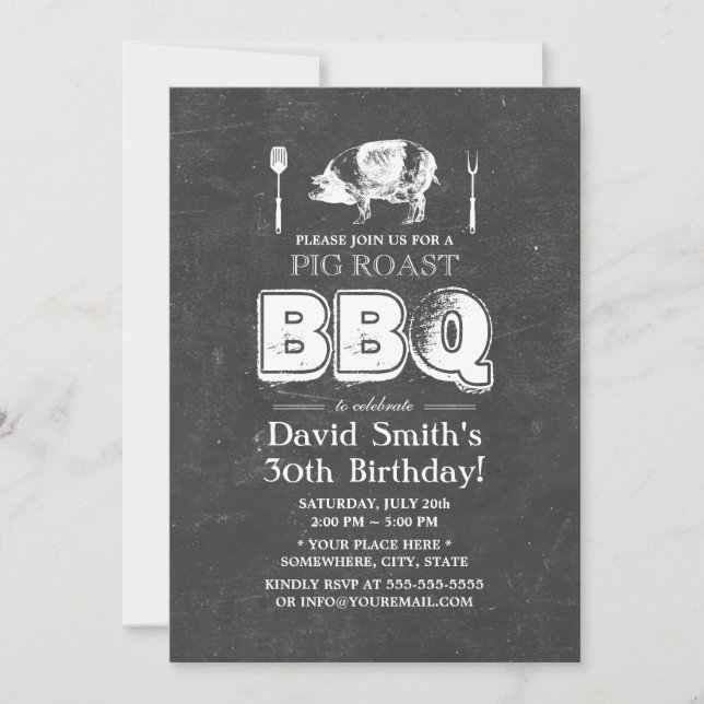 Vintage Chalkboard Pig Roast BBQ Birthday Party Invitation (Front)
