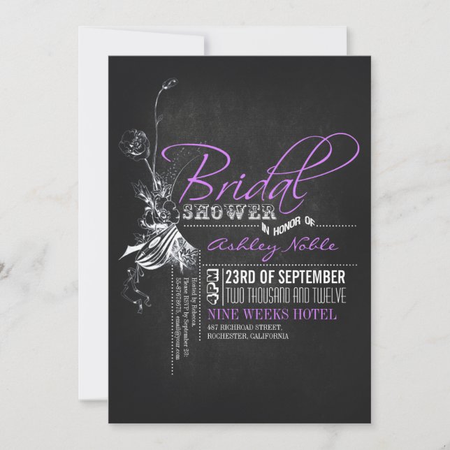 Vintage Chalkboard Purple Bridal Shower Invites (Front)