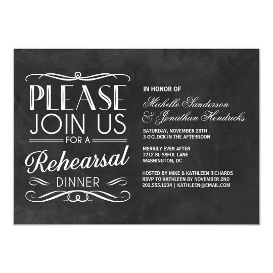Vintage Chalkboard Rehearsal Dinner Card
