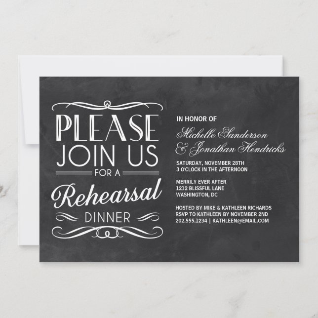 Vintage Chalkboard Rehearsal Dinner Invitation (Front)