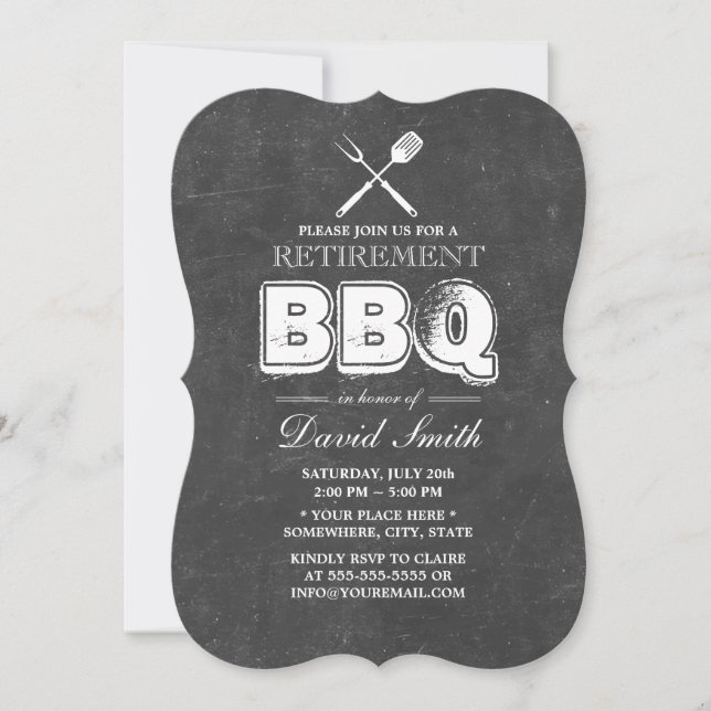 Vintage Chalkboard Retirement BBQ Party Invitation (Front)
