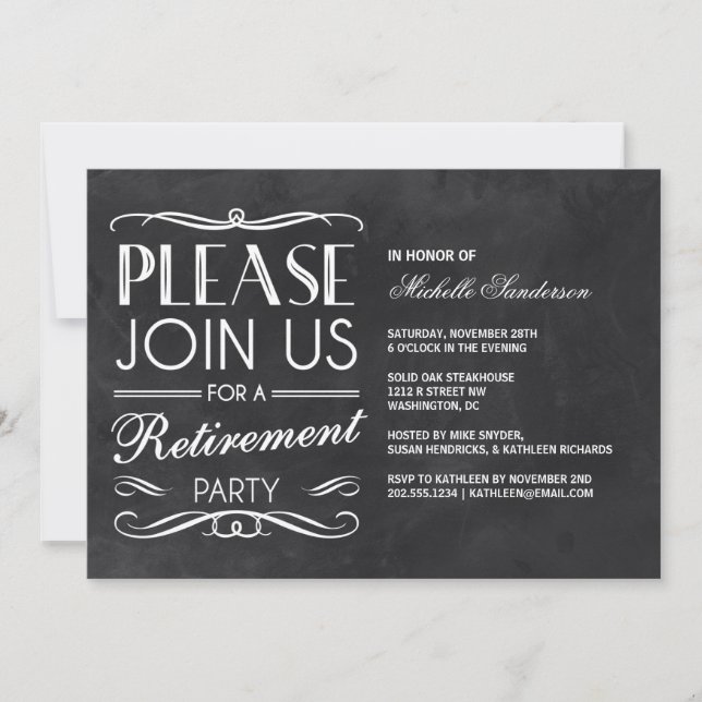 Vintage Chalkboard Retirement Party Invitation (Front)