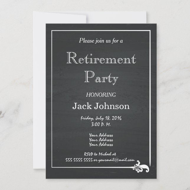 Vintage Chalkboard Retirement Party Invitation (Front)