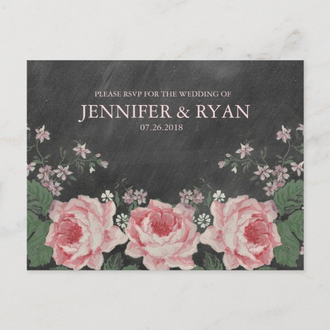 Vintage Chalkboard Rose RSVP Postcard (Front)