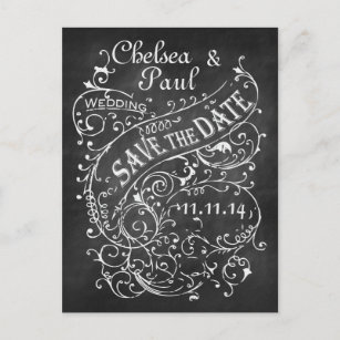 Vintage Chalkboard Save The Date Announcement Postcard