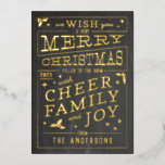 Vintage Chalkboard Style Non-Photo Christmas Foil Holiday Card<br><div class="desc">Share glad tidings of Christmas joy this year with a real, shiny, foil card in the style of vintage restaurant and coffee shop chalkboard signage. Easily personalise the year and name on the front and all the custom text on the back to make this card one of a kind to...</div>
