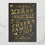Vintage Chalkboard Style Non-Photo Christmas Foil Holiday Card<br><div class="desc">Share glad tidings of Christmas joy this year with a real, shiny, foil card in the style of vintage restaurant and coffee shop chalkboard signage. Easily personalise the year and name on the front and all the custom text on the back to make this card one of a kind to...</div>