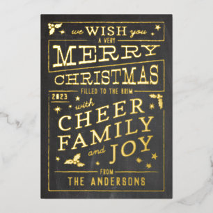 Vintage Chalkboard Style Non-Photo Christmas Foil Holiday Card