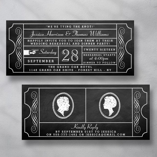 Vintage Chalkboard Ticket Wedding Rehearsal Dinner Invitation (Creator Uploaded)