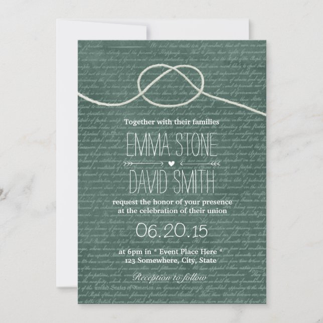 Vintage Chalkboard Tying the Knot Wedding Invitation (Front)