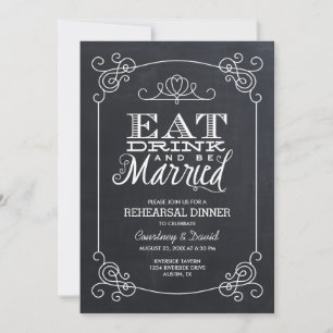 Vintage Chalkboard Typography Rehearsal Dinner Invitation