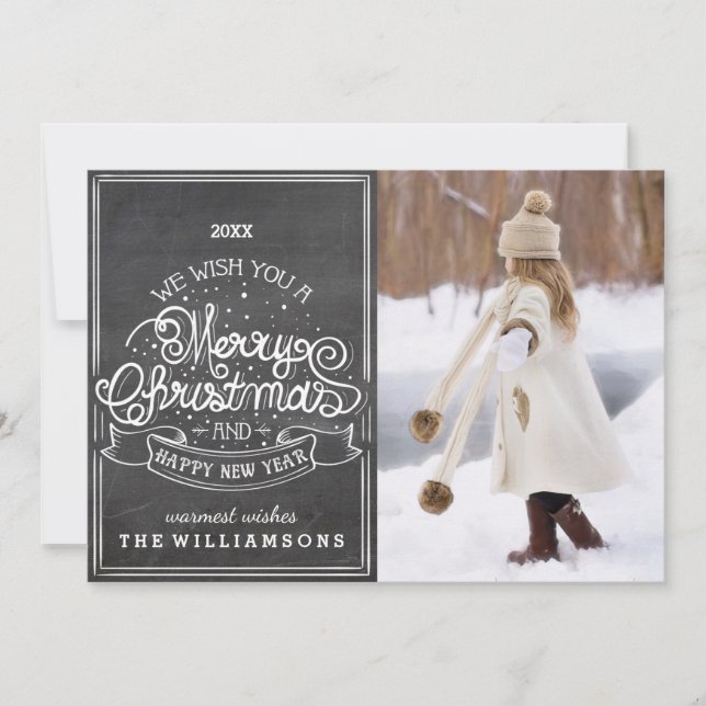 Vintage Chalkboard Wish You Merry Christmas Photo Holiday Card (Front)