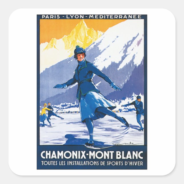 Vintage Chamonix - Mont Blanc Poster Square Sticker (Front)