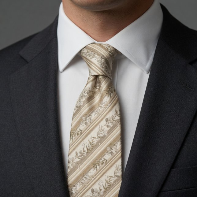 Vintage Champagne Botanical Stripe Tie (Creator Uploaded)