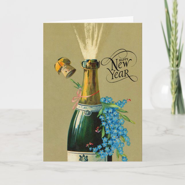 Vintage Champagne Bottle New Years Holiday Card (Front)