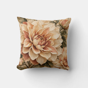 Vintage Champagne Dahlia Botanical Floral Throw Pi Cushion