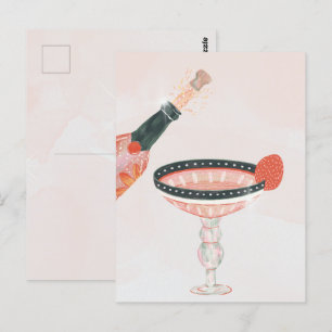 Vintage champagne glass and bottle birthday party postcard