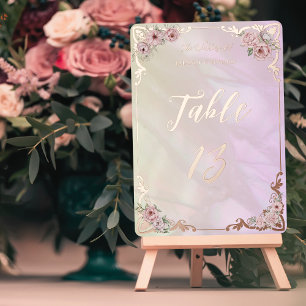 Vintage Champagne Peony Foil Table Number Card