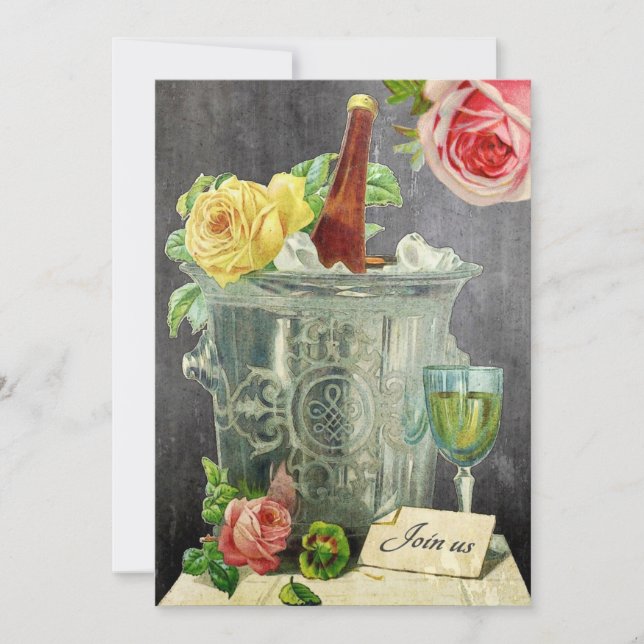 Vintage Champagne Roses Chalkboard Birthday Party Invitation (Front)