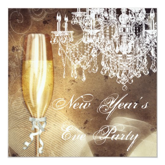 Vintage Chandelier Champagne New Years Eve Party Card