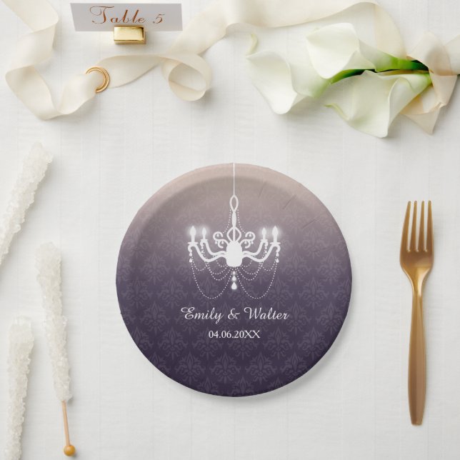 Vintage Chandelier Fixture On Purple Wedding Paper Plate (Wedding)