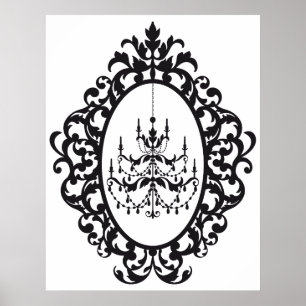Vintage chandelier in antique picture frame poster