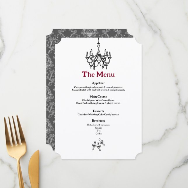 Vintage Chandelier Menu (Front/Back In Situ)