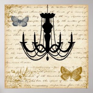Vintage Chandelier with Butterflies Poster