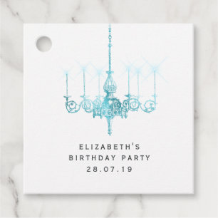 Vintage Chandeliers and Teal Rose Damask Favour Tags