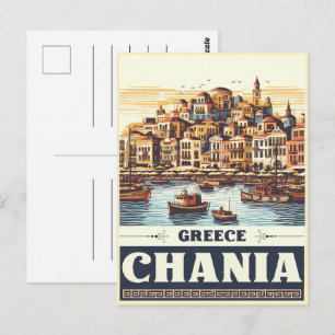 Vintage Chania City crete greece holiday Postcard