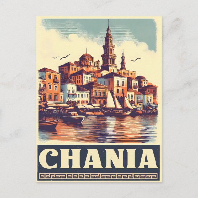 Vintage Chania City Souvenirs crete greece trip Postcard (Front)