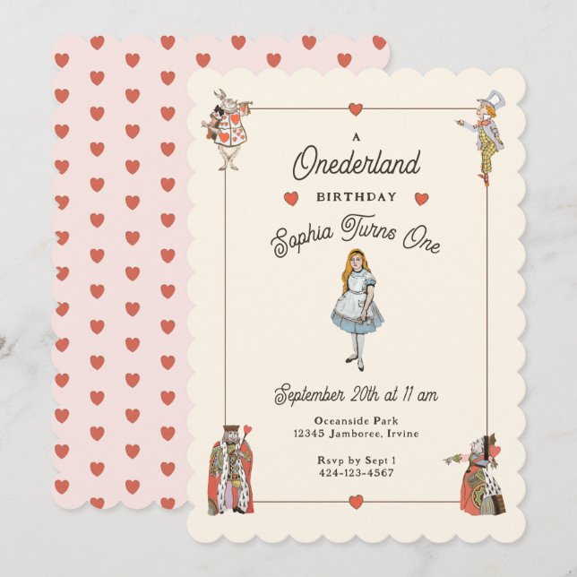 Vintage Characters Alice in Onederland Birthday Invitation (Front/Back)