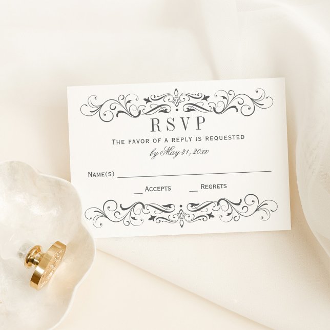 Vintage Charcoal Grey Flourish Wedding RSVP Card (Creator Uploaded)