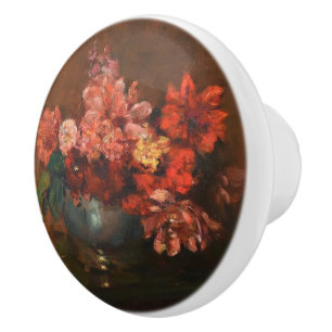 Vintage Charles Ethan Porter Still Life with Dahli Ceramic Knob