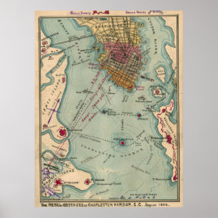 Vintage Charleston SC Civil War Map (1865) Poster